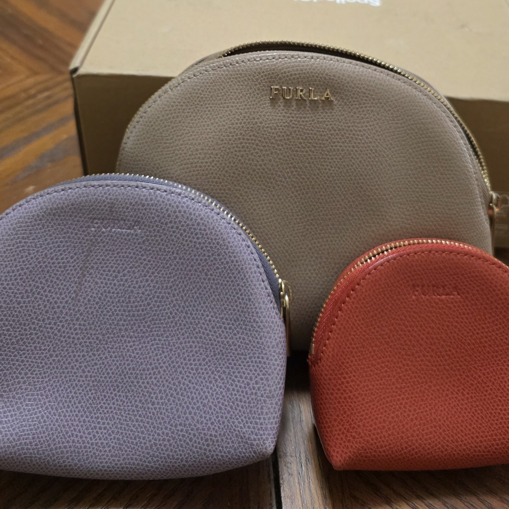 3 Pcs Authentic Furla Women's Leather Bag Set - Tan, Purple, and Red From JAPAN